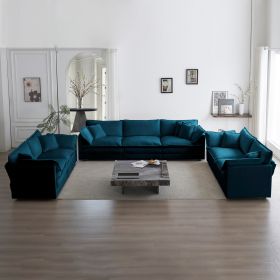 3 Piece Sofa Set Oversized Sofa Comfy Sofa Couch, 2 Pieces of 2 Seater and 1 Piece of 3 Seater Sofa for Living Room, Deep Seat Sofa Blue Chenille