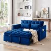 55.1-inch 3-in-1 convertible sofa bed, modern velvet double sofa Futon sofa bed with adjustable back, storage bag and pillow, for living room