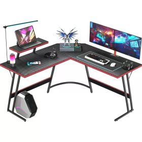 Shahoo L Shaped Gaming Desk, 51 Inch Computer Corner Table with Large Monitor Stand & Carbon Fiber Surface for Home