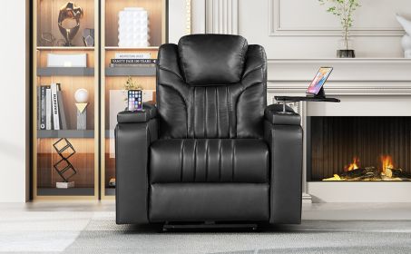 PU Leather Power Recliner Home Theater Recliner with Power Adjustable Headrest, Wireless Charging Device, USB Port, Storage Arms