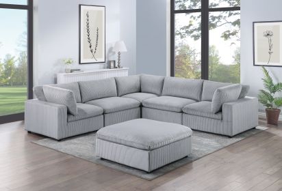 Dark Gray Color 6pc Modular Sectional Set Corduroy Upholstery Couch 3x Corner wedge 2x Armless Chairs 1x Ottoman Living Room Furniture