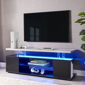 TV Stand for 65 Inch TV LED Gaming Entertainment Center Media Storage Console Table with Large Side Cabinet for Living Room( Black+Gray)