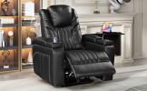 PU Leather Power Recliner Home Theater Recliner with Power Adjustable Headrest, Wireless Charging Device, USB Port, Storage Arms