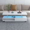 U-Can LED Coffee Table with Storage, Modern Center Table with 2 Drawers and Display Shelves, Accent Furniture with LED Lights for Living Room,White