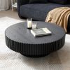 BLACK MDF coffee table 39.37inch Modern Handcraft Drum Coffee Table Round Wood Coffee Table for Living Room, Apartment