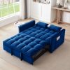 55.1-inch 3-in-1 convertible sofa bed, modern velvet double sofa Futon sofa bed with adjustable back, storage bag and pillow, for living room