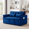 55.1-inch 3-in-1 convertible sofa bed, modern velvet double sofa Futon sofa bed with adjustable back, storage bag and pillow, for living room