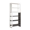 5-Tier Home Display Cabinet, Two-Toned Freestanding Bookcase White Oak & Distressed Grey