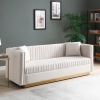 Contemporary Vertical Channel Tufted Velvet Sofa Modern Upholstered Couch for Living Room Apartment with 2 pillows,Beige