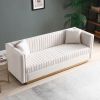 Contemporary Vertical Channel Tufted Velvet Sofa Modern Upholstered Couch for Living Room Apartment with 2 pillows,Beige