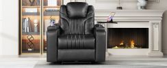 PU Leather Power Recliner Home Theater Recliner with Power Adjustable Headrest, Wireless Charging Device, USB Port, Storage Arms