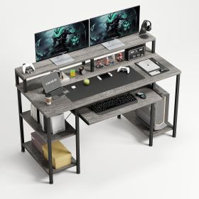 Computer Desk-48 Inch Home Office Desk with Keyboard Tray, Gaming Desk with Monitor Stand, Study Table with CPU Stand and Shelf (Color: Gray Oak)