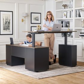 63" L Shaped Executive Standing Desk with File Cabinet, Electric Height Adjustable, Black Walnut (Color: Black Walnut)