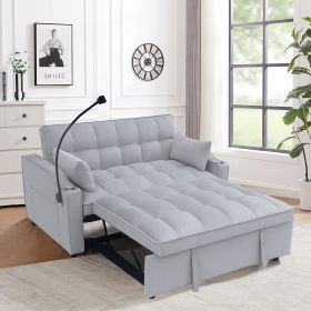 Modern Velvet Loveseat Futon Sofa Couch w/Pullout Bed,Small Love Seat Lounge Sofa with adjustable Reclining Backrest,Toss Pillows, Pockets (Color: as Pic)