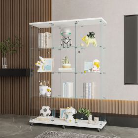 Glass Display Cabinet with 4 Shelves Extra Large, Curio Cabinets for Living Room, Bedroom, Office, Black Floor Standing Glass Bookshelf (Color: as Pic)