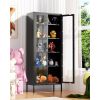 Metal Storage Cabinet, Blue Display Cabinet with Glass Doors and 4 Shelves, Curio Display Cabinet with Glass