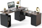 63" L Shaped Executive Standing Desk with File Cabinet, Electric Height Adjustable, Black Walnut