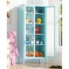 Metal Storage Cabinet, Blue Display Cabinet with Glass Doors and 4 Shelves, Curio Display Cabinet with Glass