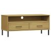 TV Stand with Metal Legs Brown Solid Wood Pine OSLO